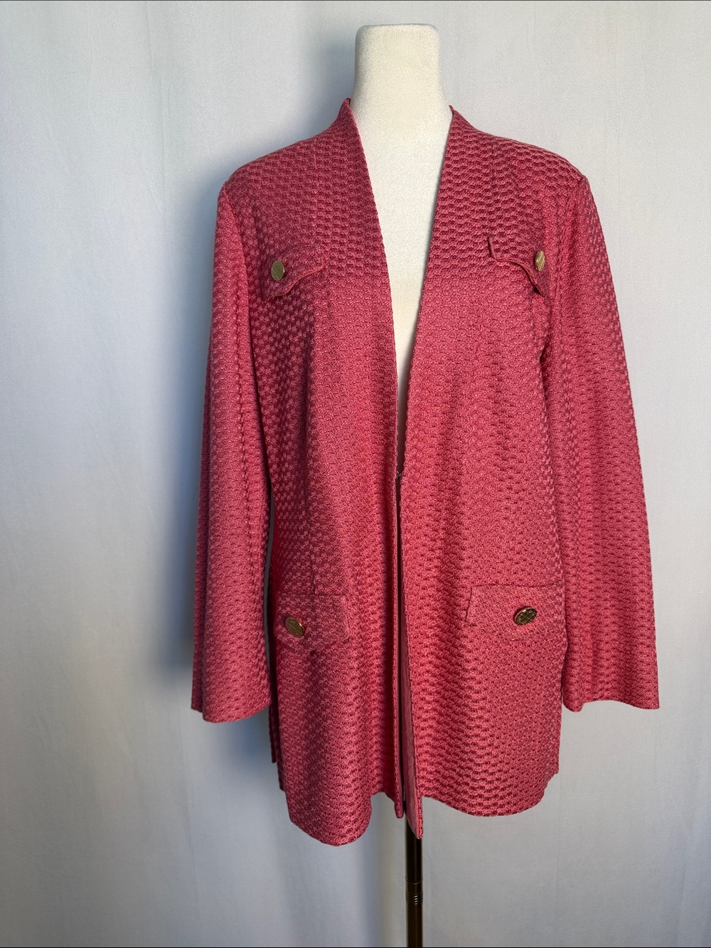 Misook Women's Heritage Textured Pink Front Clasp Sweater Cardigan Size M Office